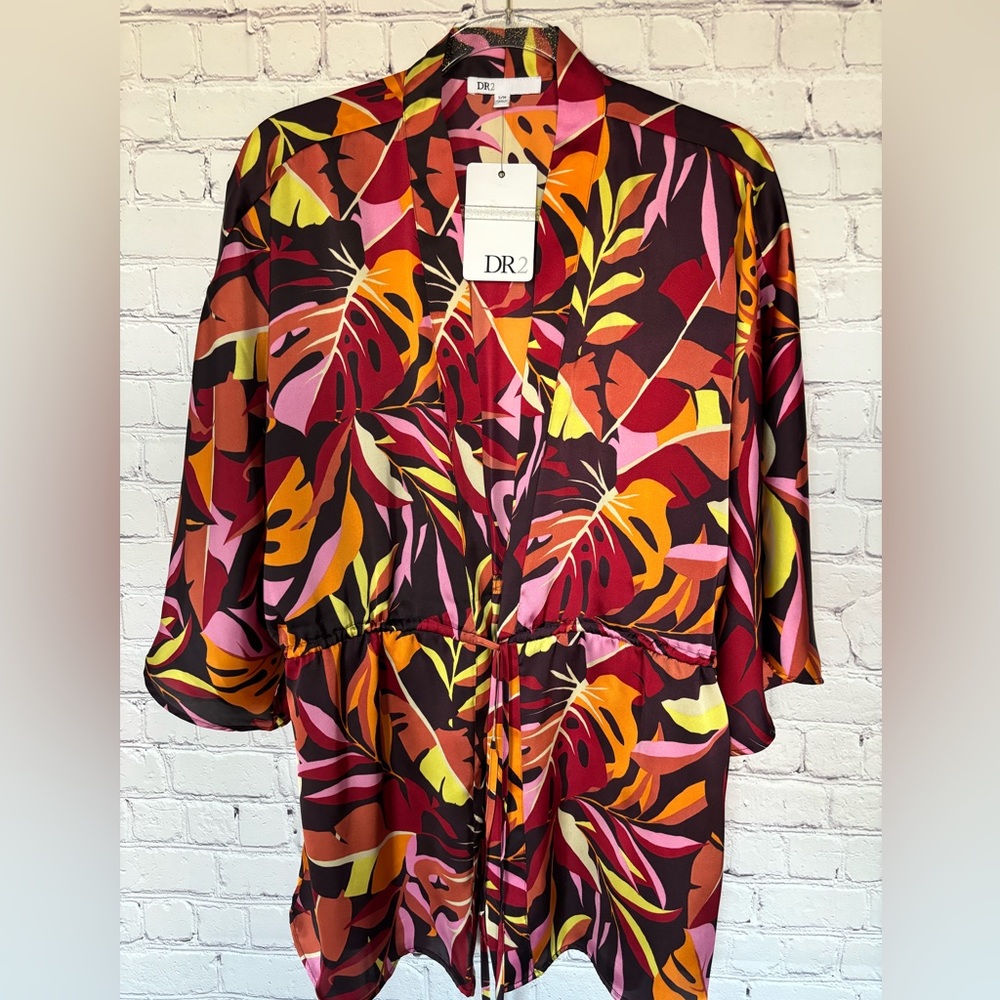 DR2 by Daniel Rainn Foliage Print Satin Kimono—NWT--S/M